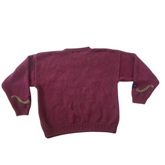 Vintage 90s Eddie Bauer Sweater Large Oversized Heavy Knit Floral - Picture 3 of 4